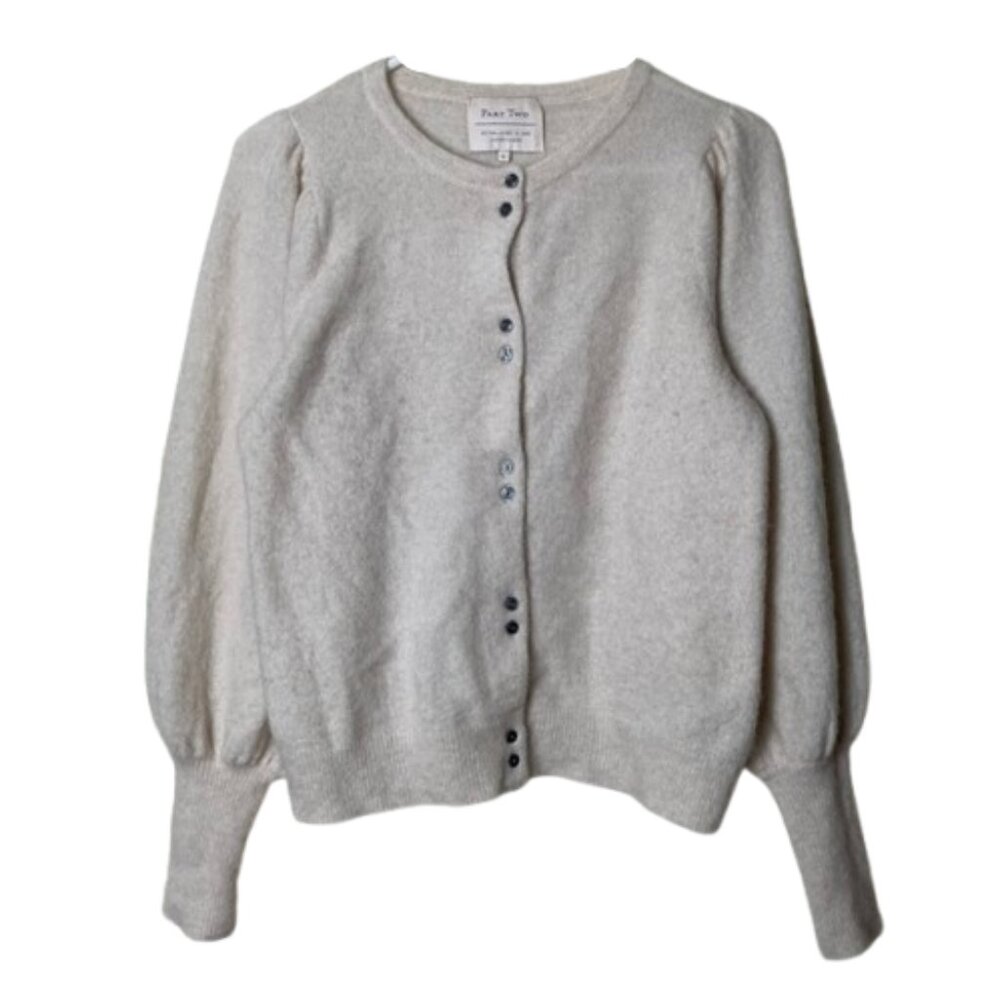 Part two maliva ivory alpaca knit puff shoulder sleeve cardigan womens S